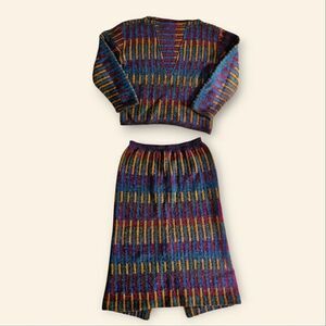 Vintage Missoni 1970's Wool Mohair Alpaca Knit Two Piece Skirt Sweater Set 44/8